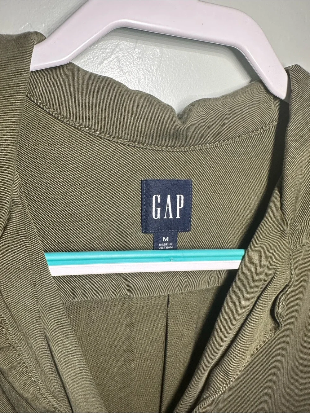 GAP Olive Draped Button-Down Blouse